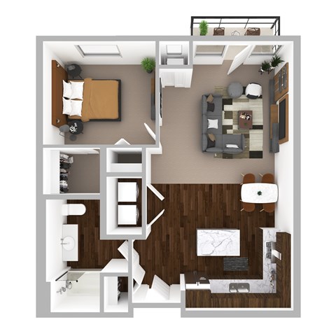 Floor plan for 1 bed, 1 bath, 814 sqft